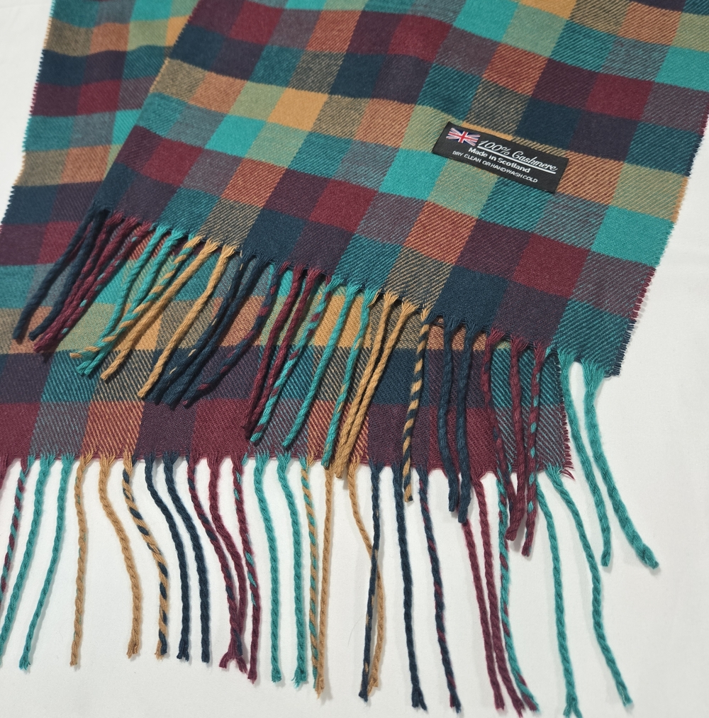 Plaid Cashmere Fringe Scarf Made In Scotland Unisex Cabincore Heritage